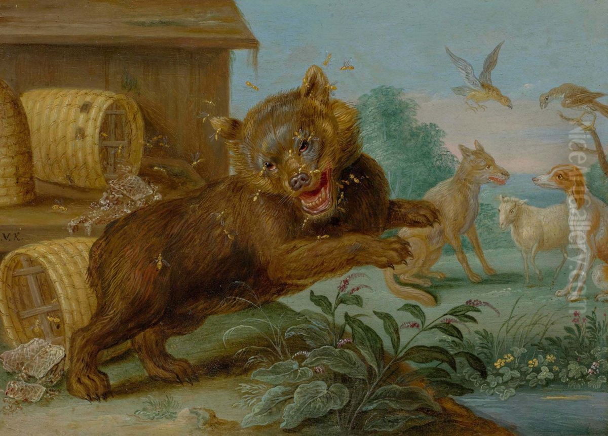 Four scenes from Aesop's fables, The bear and the bees Oil Painting by Jan van Kessel the Elder