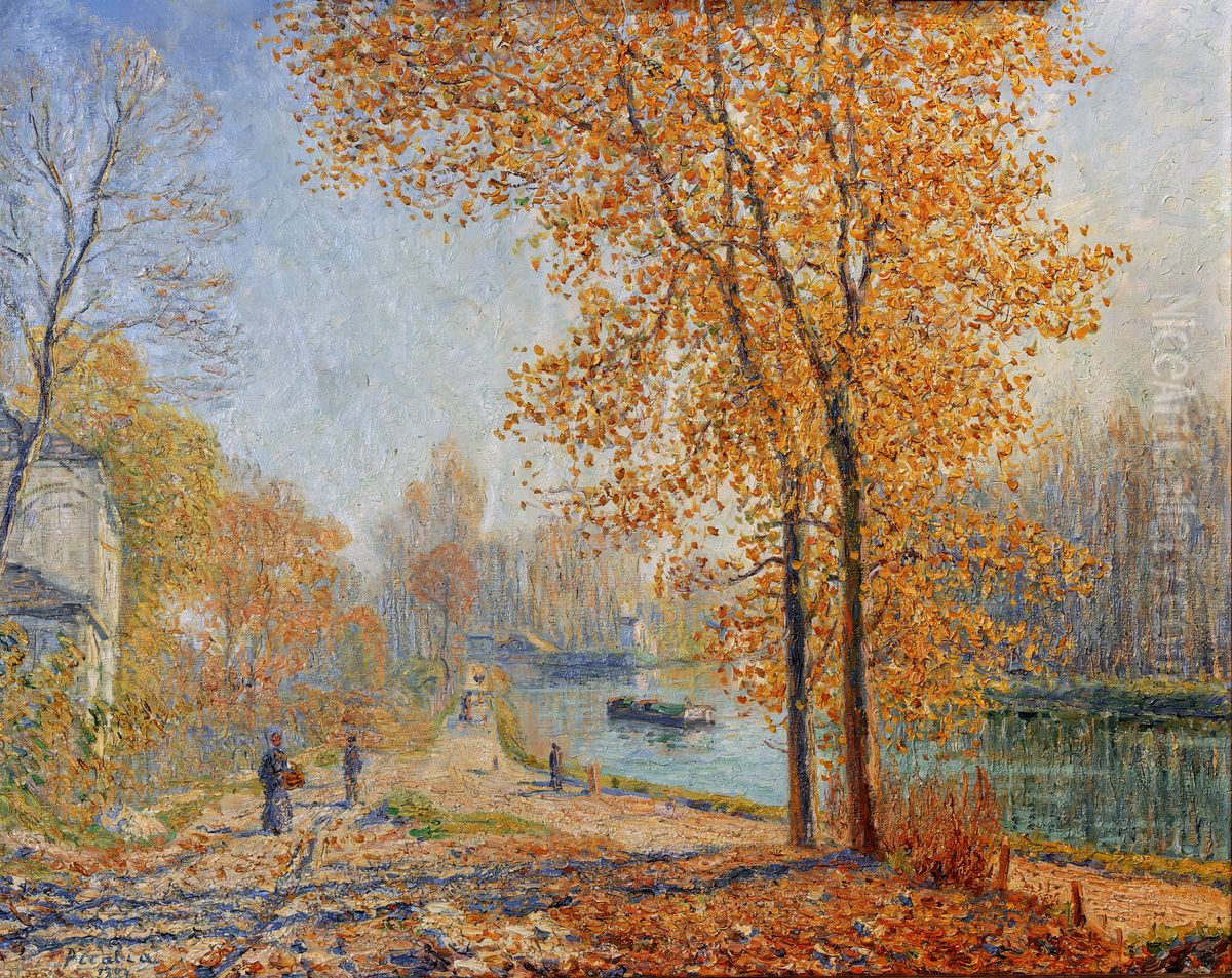 Banks of the Loing; autumn effect in the morning in MoretFrancais:Bords du Loing ; effet d'automne le matin a MoretItaliano:Rive del Loing; effetto autunnale al mattino a Moret Oil Painting by Francis Picabia