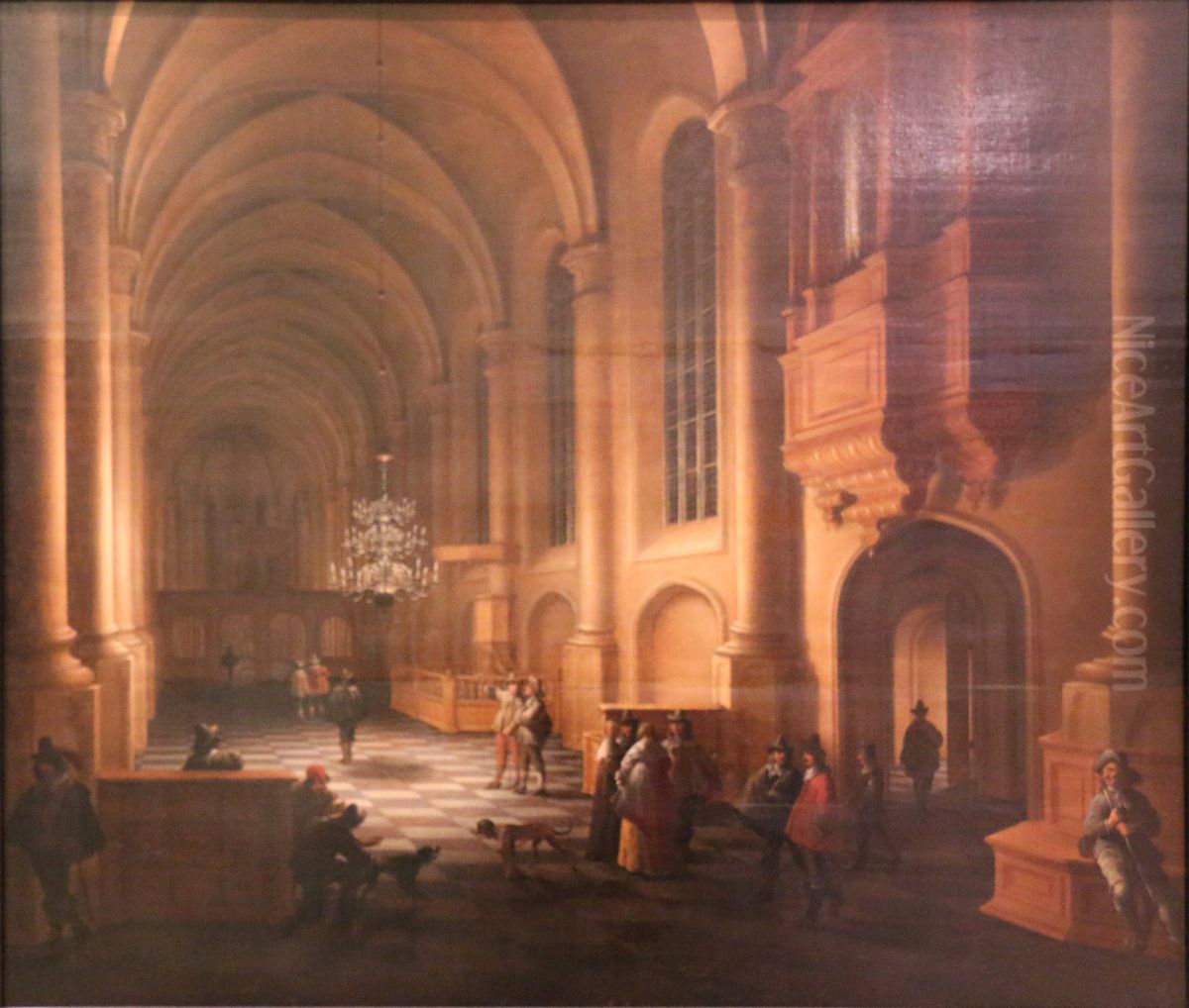 Interior of a protestant temple with figures Oil Painting by Anthonie De Lorme
