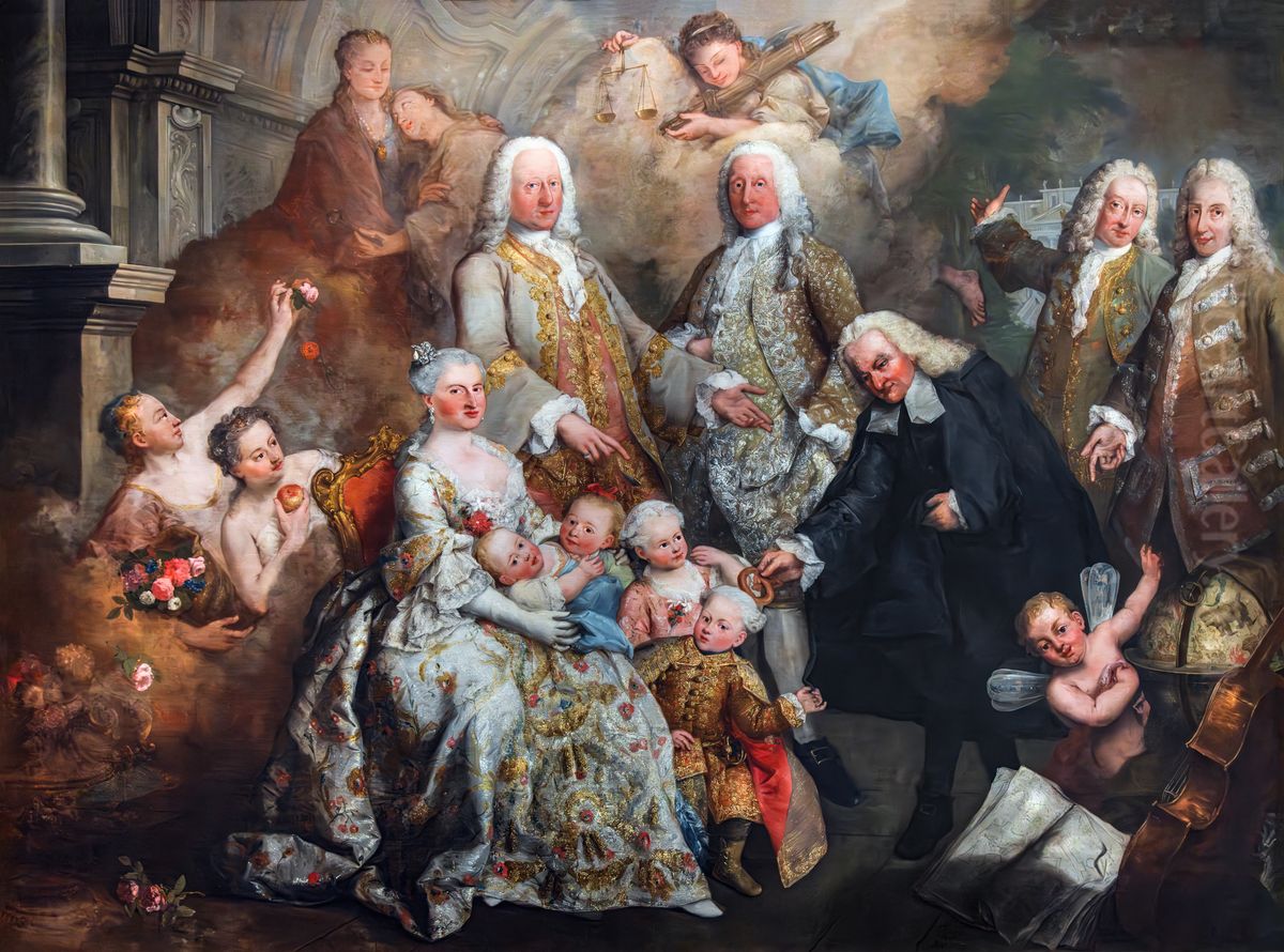 Portrait of Almoro III Alvise Pisani and his family Oil Painting by Alessandro Longhi