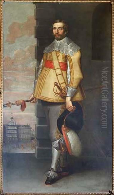 Portrait of an unknown officer of the Antwerp city militia Oil Painting by Jan Verhoeven