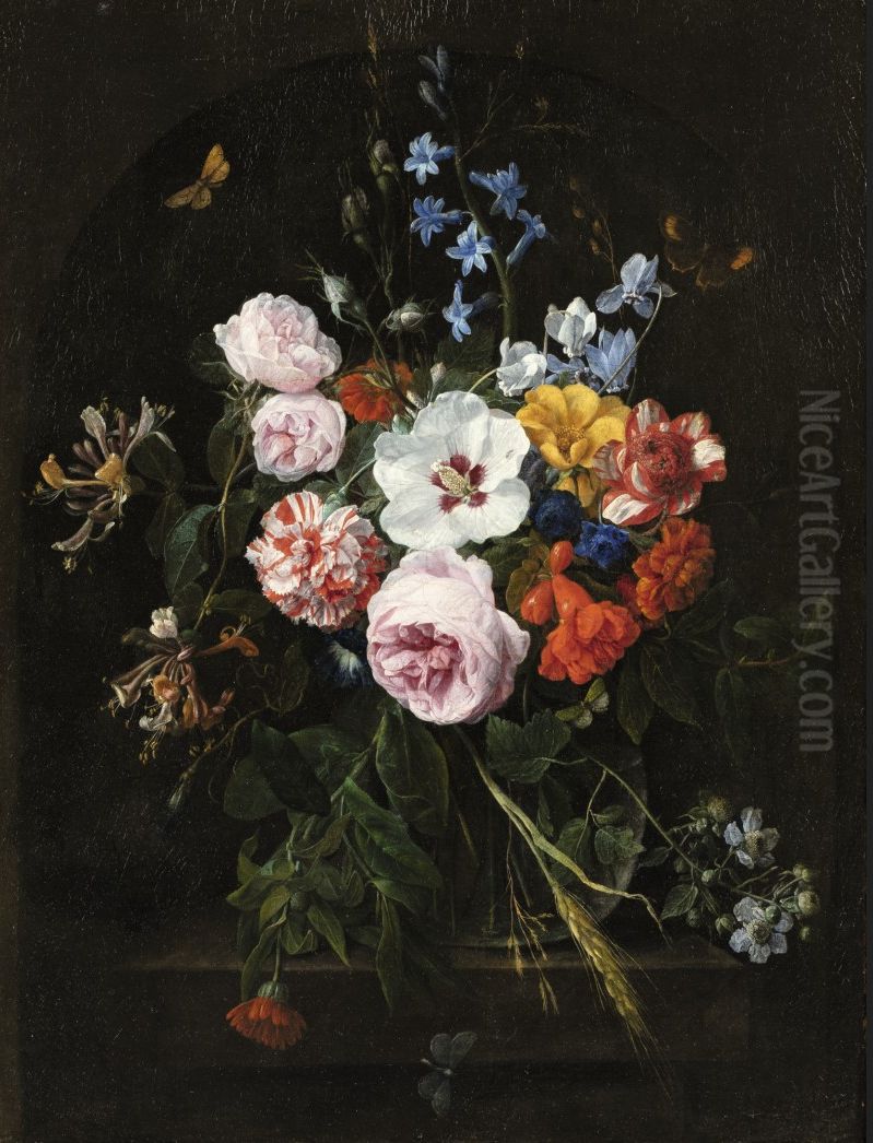 Still life of flowers in a crystal vase Oil Painting by Nicolaes Van Verendael