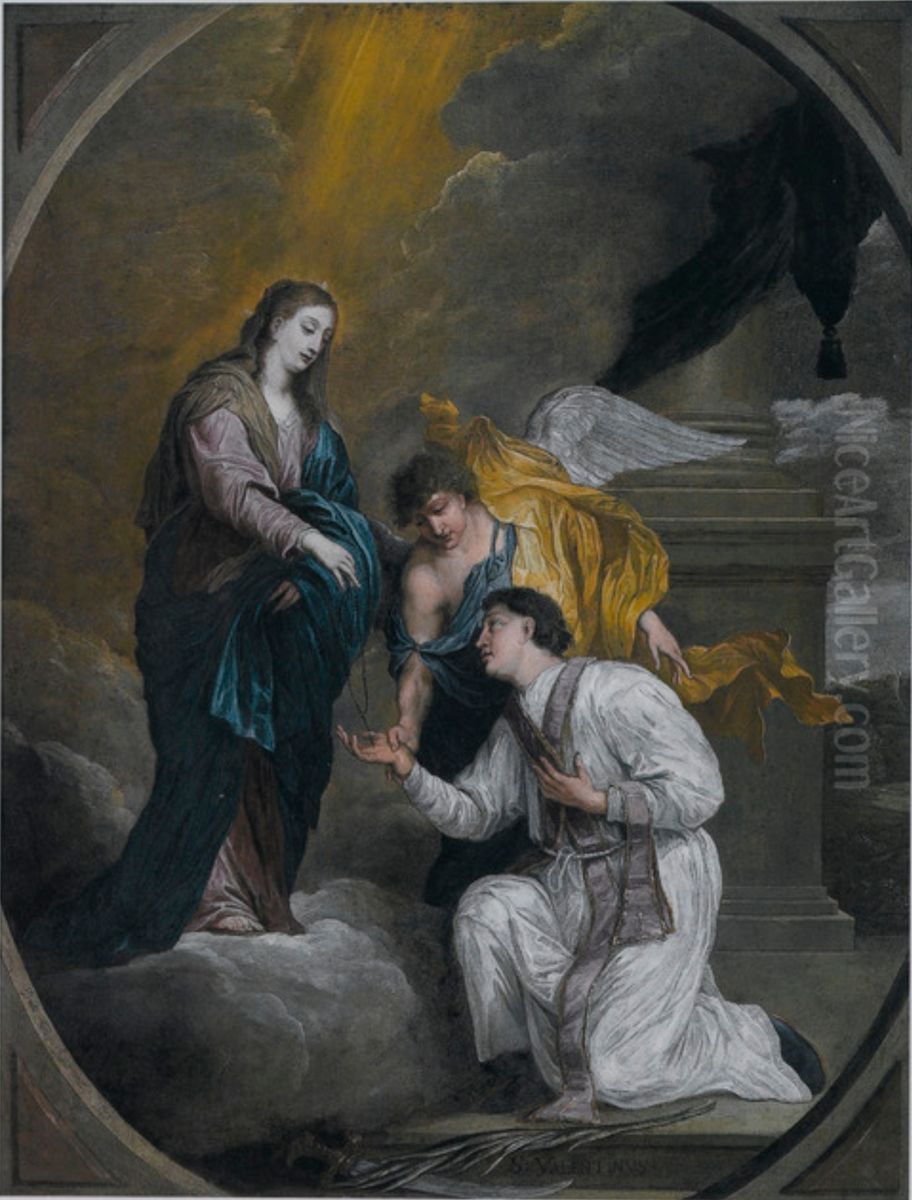 St Valentine receiving a rosary from the hands of the Virgin Oil Painting by David Teniers III