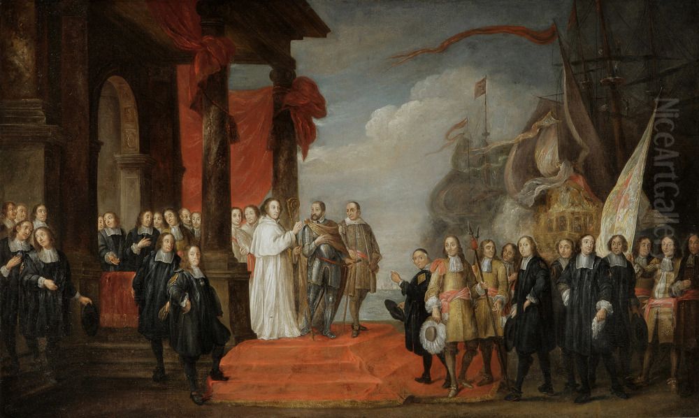 Charles V after his abdication embarking on a ship bound for Spain in the port of Vlissingen, Zeeland Oil Painting by Francois Duchatel