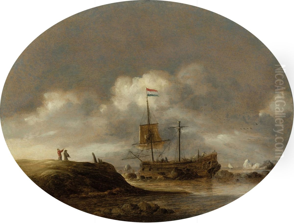 Damaged boat in front of a rocky coast Oil Painting by Bonaventura Peeters the Younger