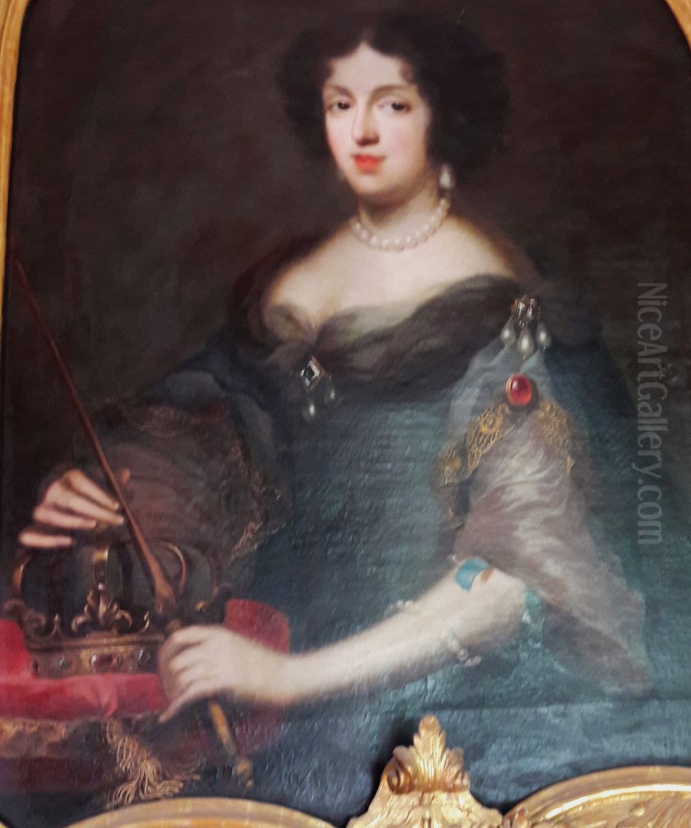 Portrait of Marie Casimire Sobieska with a crown and sceptre. Oil Painting by Charles Le Brun