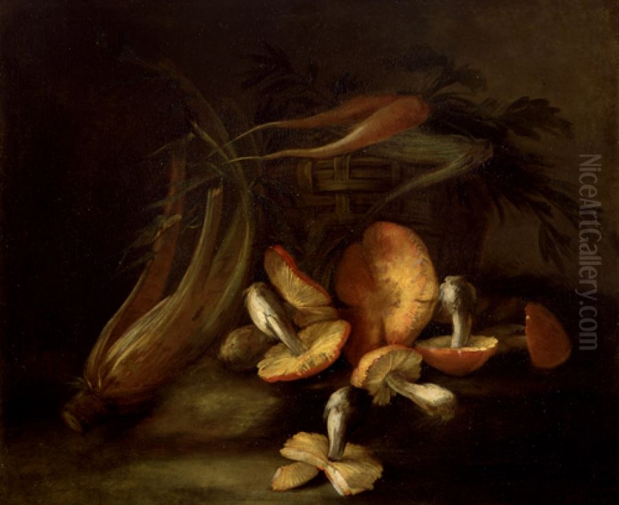 Still life of mushrooms and vegetables Oil Painting by Nicola van Houbraken