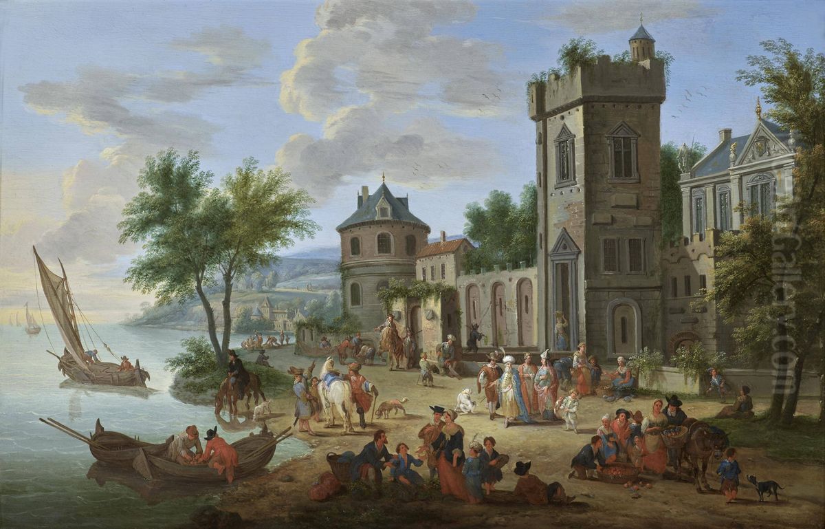 Crowded Village Scene with Villagers Oil Painting by Mathys Schoevaerdts