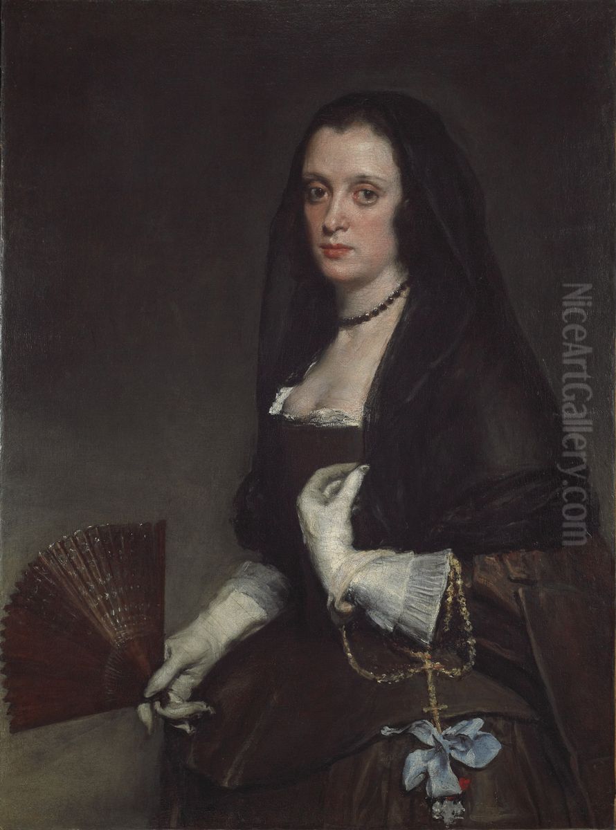 La dama del abanico Oil Painting by Diego Rodriguez de Silva y Velazquez