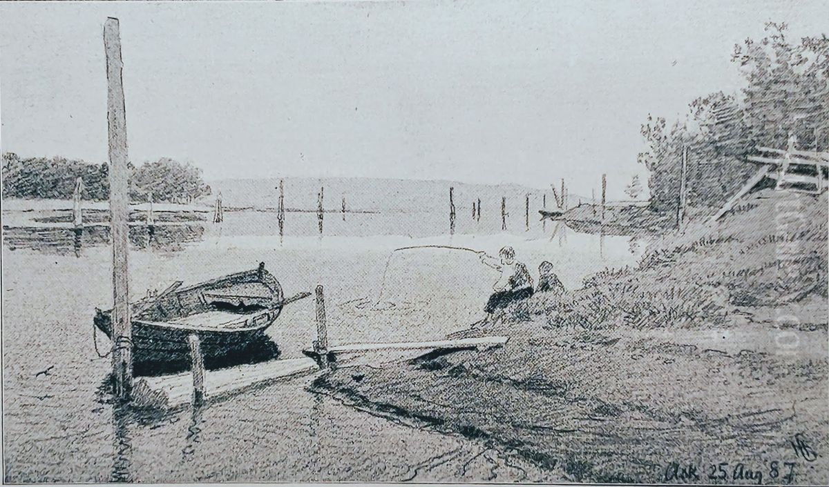 By the Great River in Ringerike Oil Painting by Hans Gude