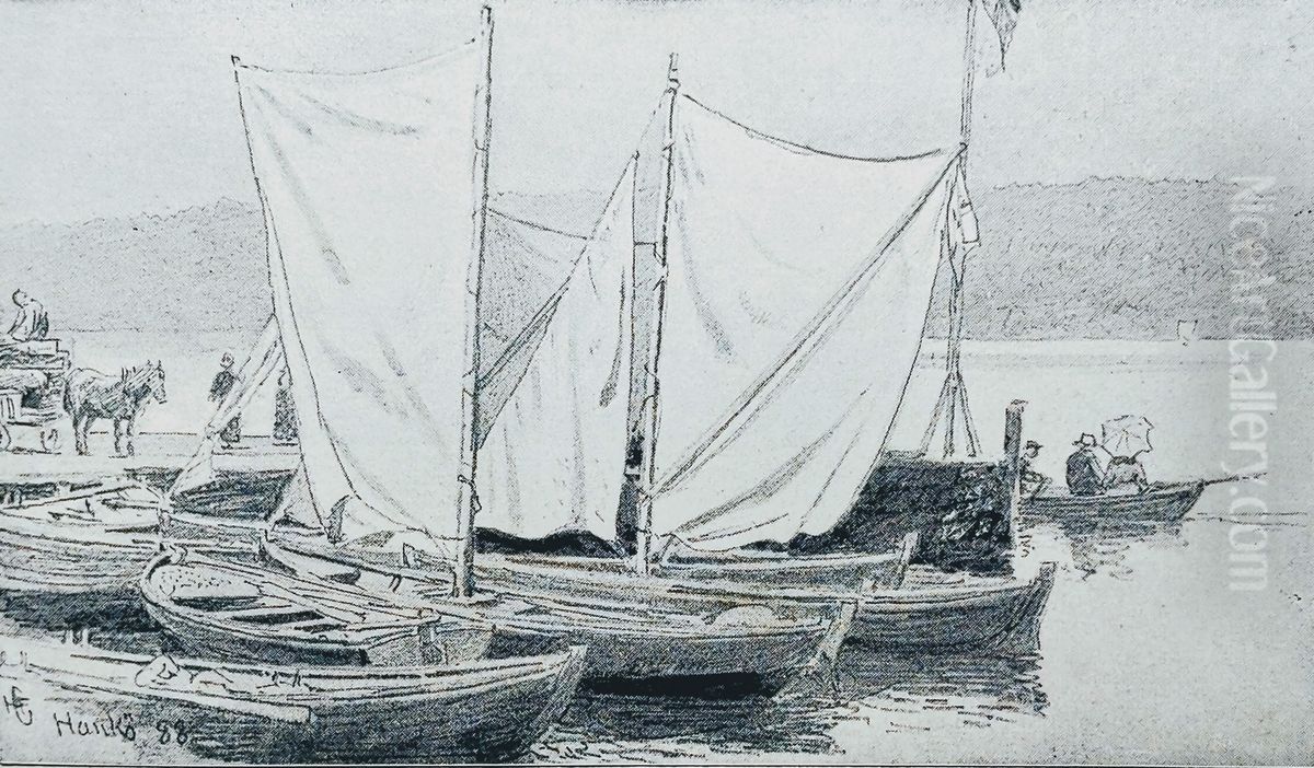 Landing at Hanko Oil Painting by Hans Gude