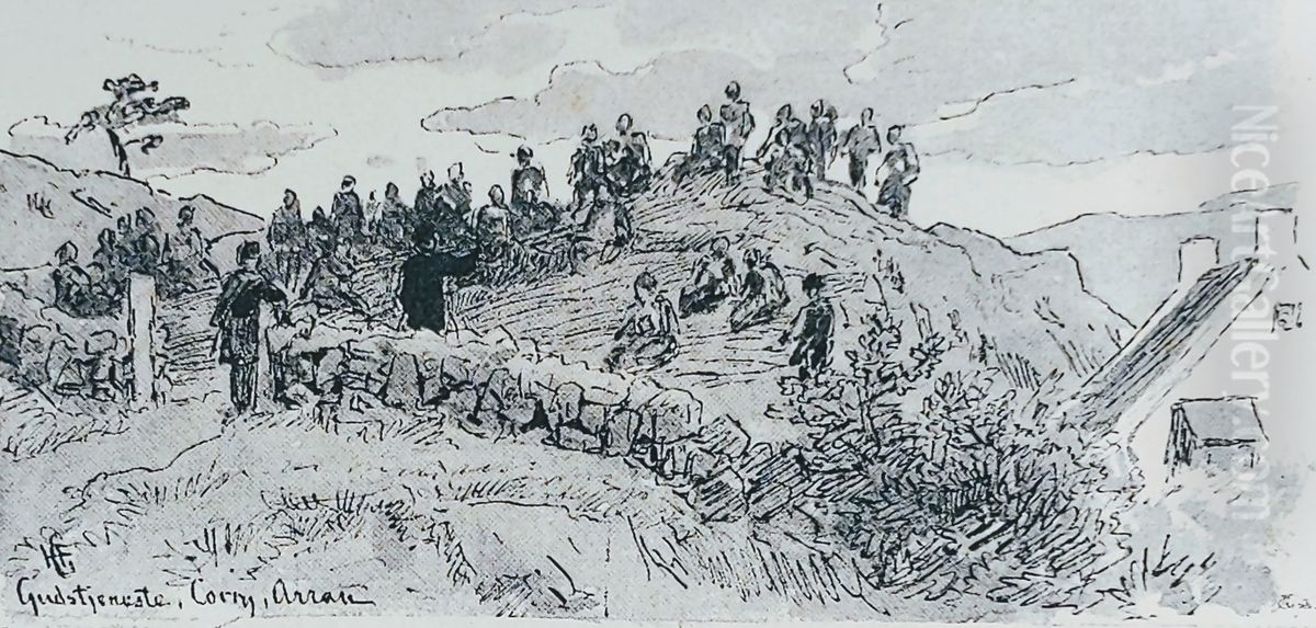 Gudstjeneste ved Arran Oil Painting by Hans Gude