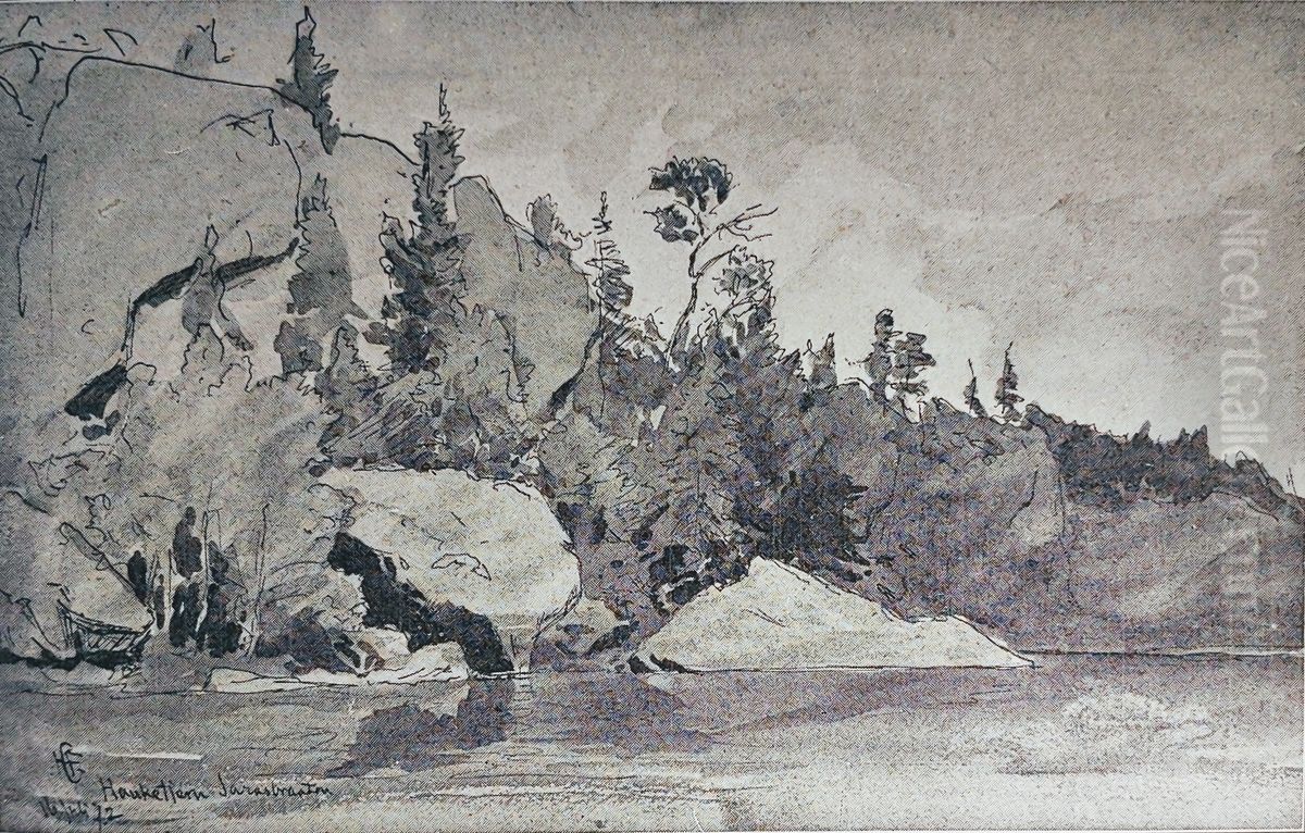 Hauketjern ved Sarabraaten Oil Painting by Hans Gude