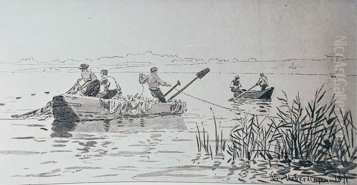 Fishermen on Lake Constance Oil Painting by Hans Gude