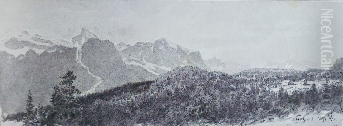 Hemsedal Oil Painting by Hans Gude