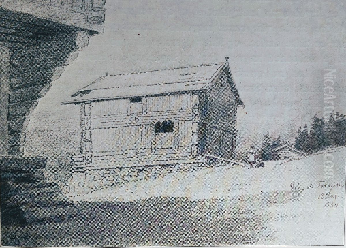 Bondehus I Telemarken Oil Painting by Hans Gude