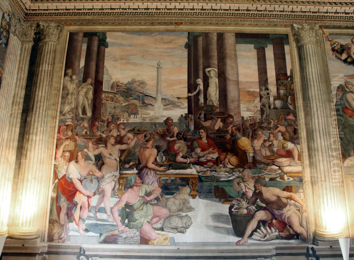 Syphax of Numidia offers a banquet to victorious Scipio the African Oil Painting by Alessandro Allori