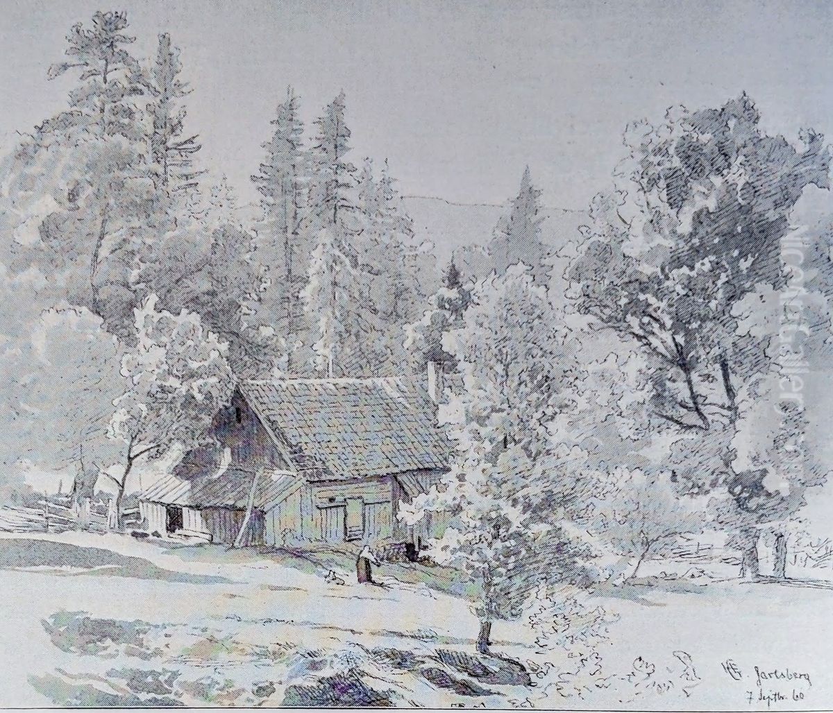 Homestead at Jarlsberg Oil Painting by Hans Gude