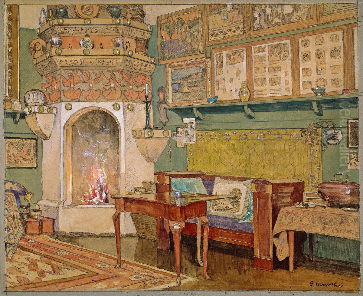 Interior from Leveld, the Livingroom Oil Painting by Gerhard Munthe
