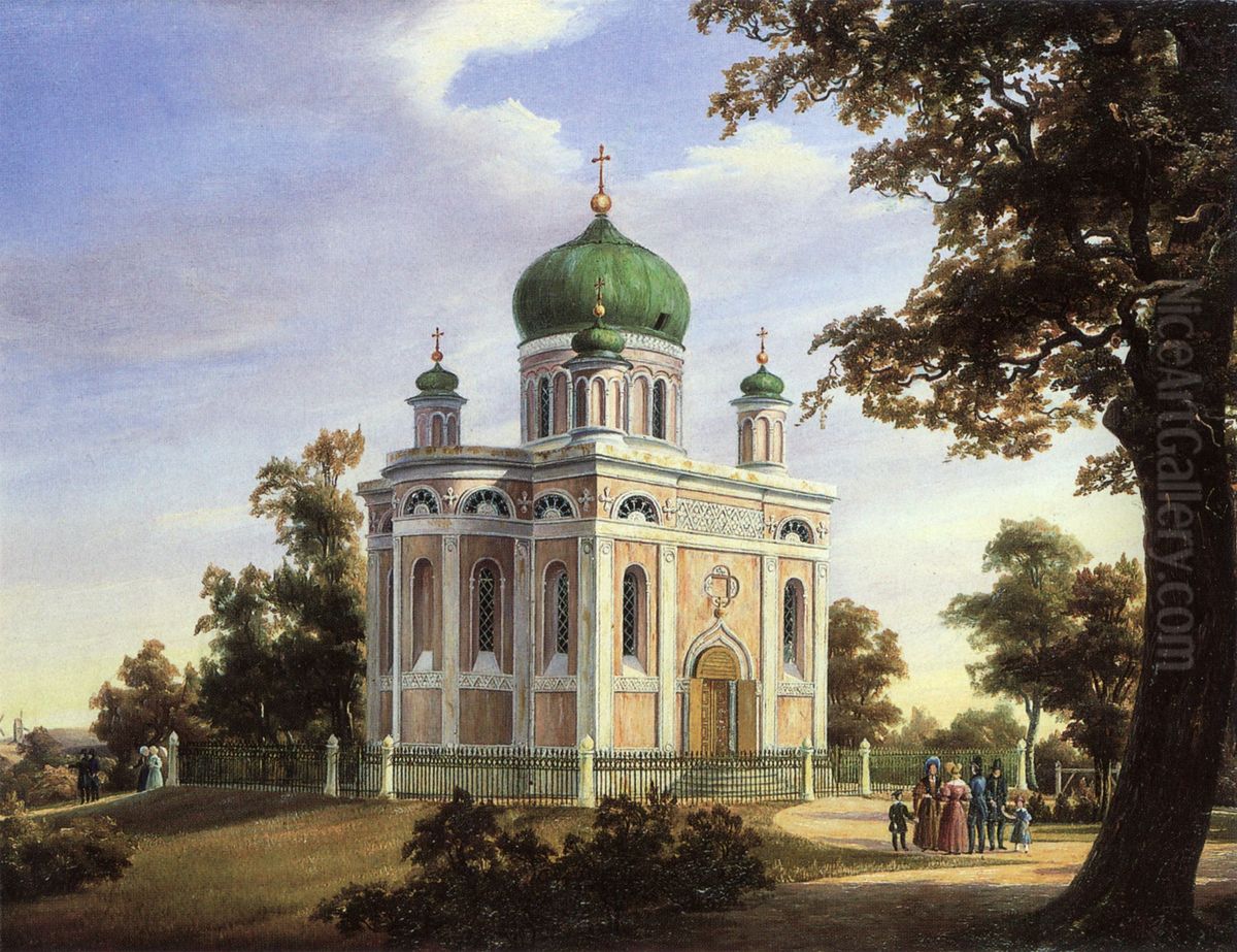 Die griechisch-orthodoxe Kirche bei Potsdam Oil Painting by Carl Daniel Freydanck