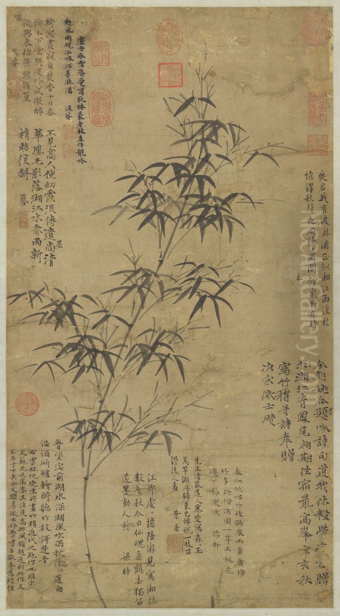 New Bamboo in the Spring Rain Oil Painting by Ni Zan