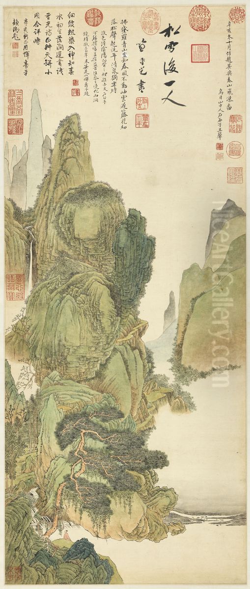 Cascading Water in the Spring Mountains after Zhao Mengfu Oil Painting by Wang Hui