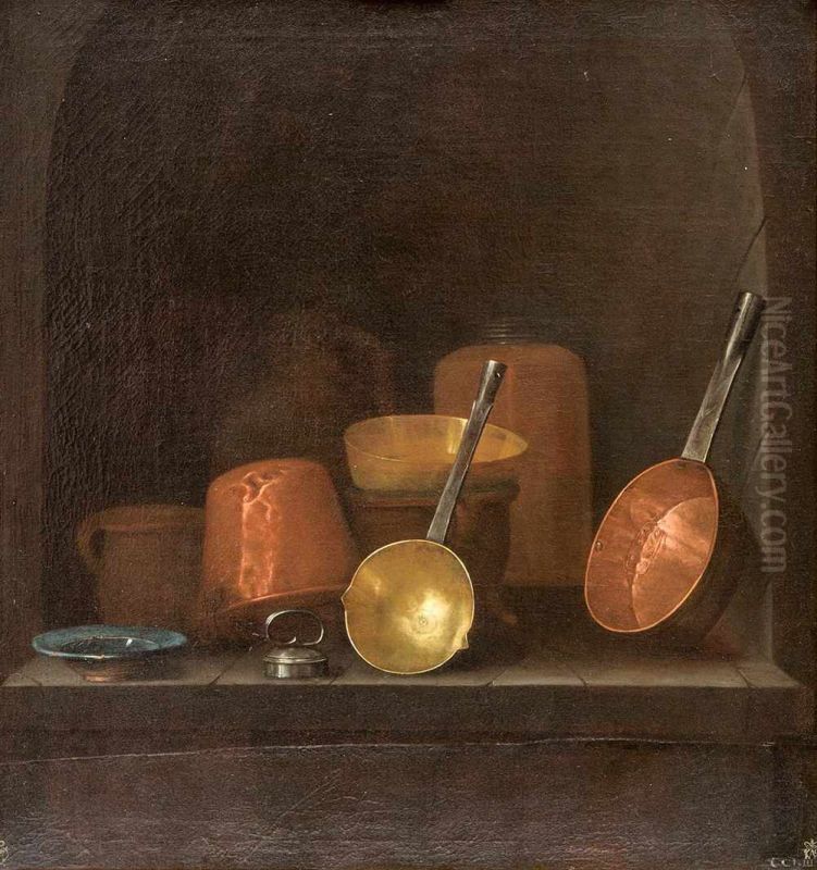 Still life with copper tableware Oil Painting by Joannes de Cordua