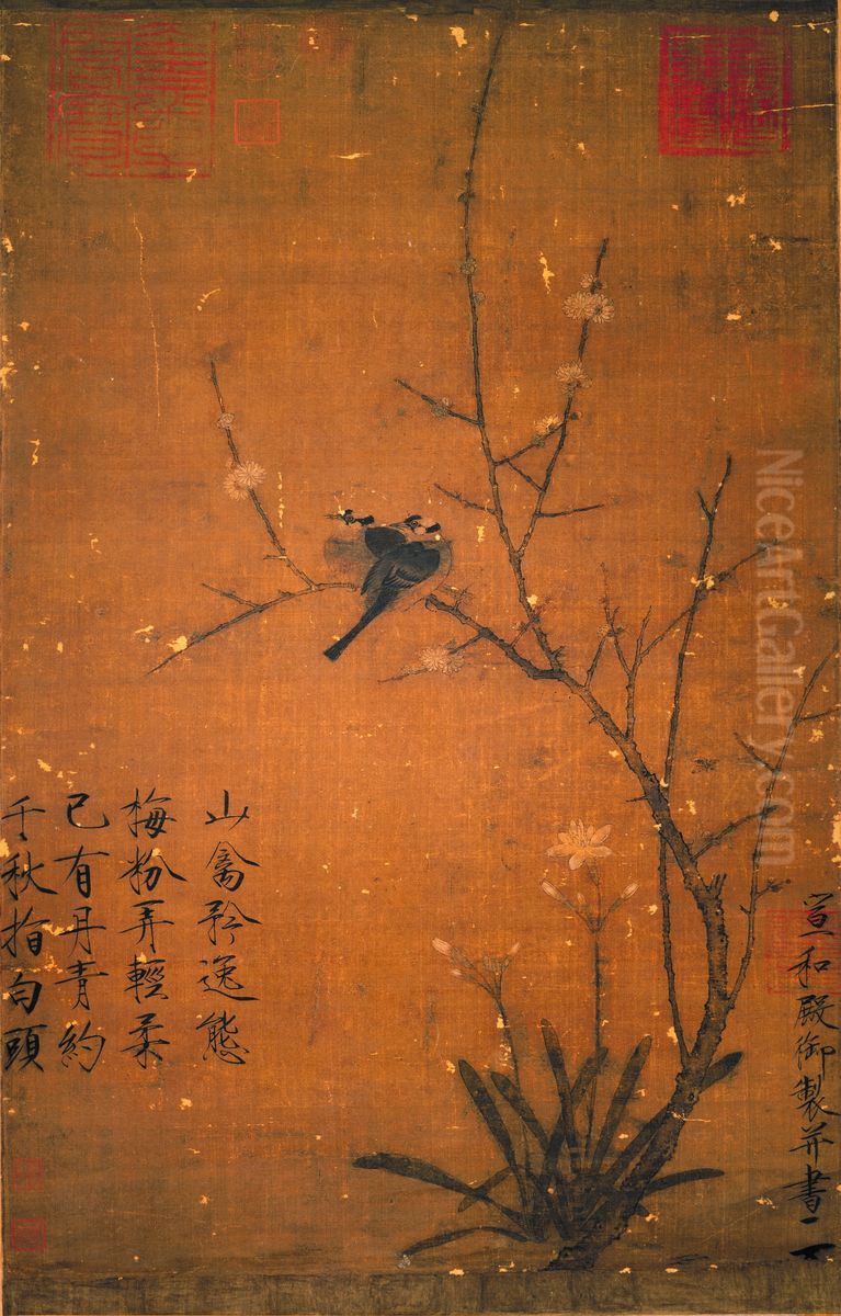 zhong wen: la mei shan qin tu Oil Painting by Emperor Huizong of Song