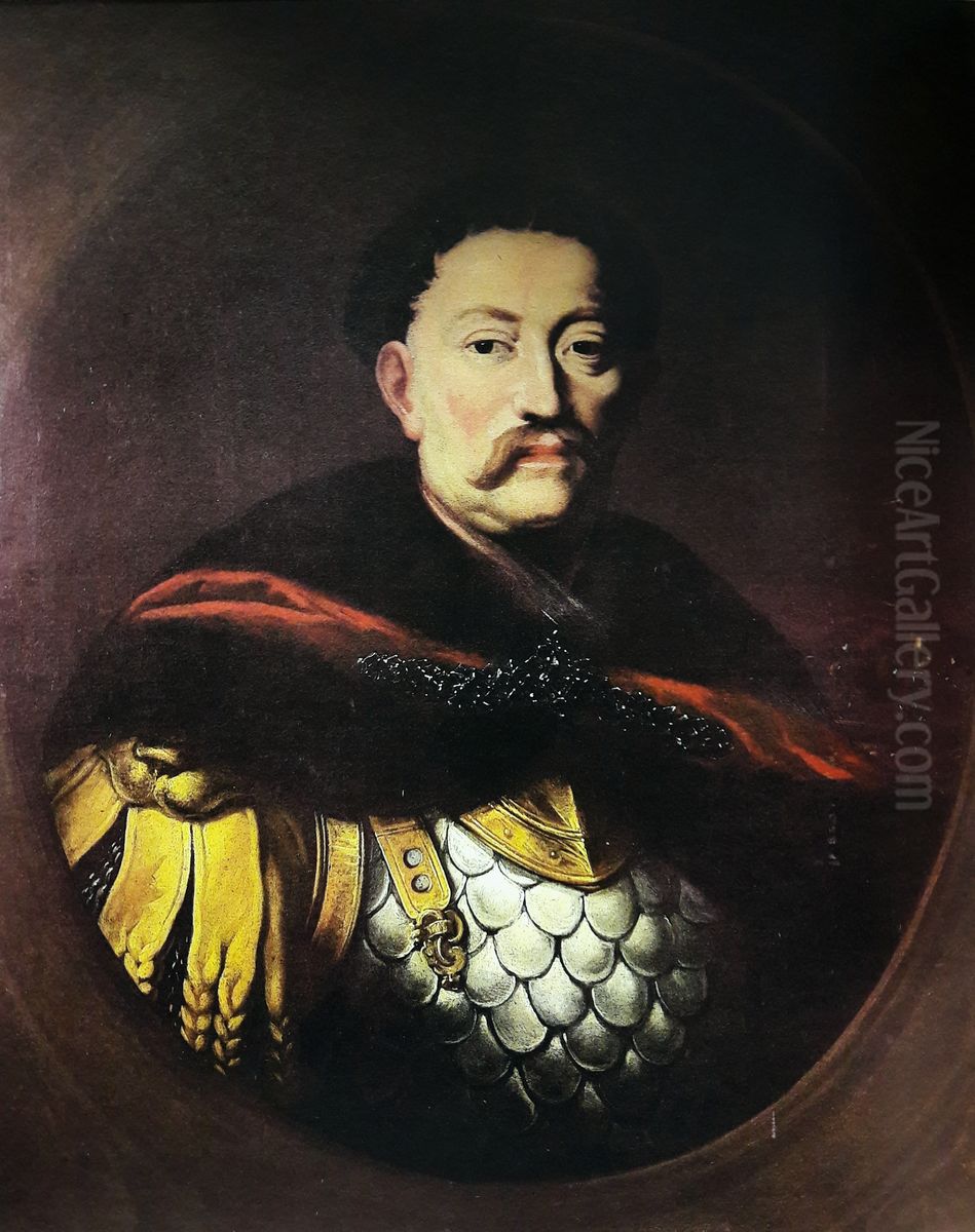 Portrait of John III Sobieski in karacena armor and with a crown. Oil Painting by Daniel Schultz