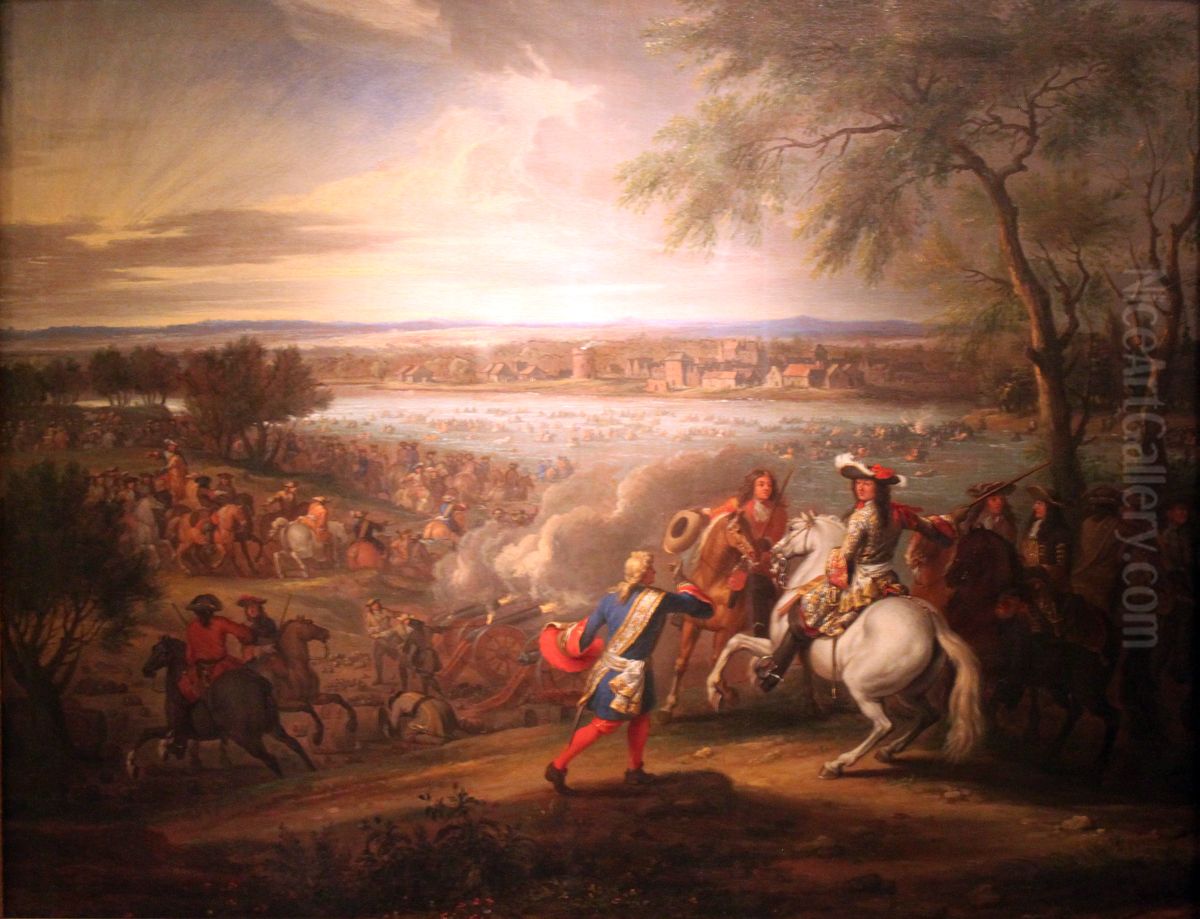 Louis XIV, King of France, crosses the Rhine at Lobith on 12 June 1672 Oil Painting by Adam Frans van der Meulen