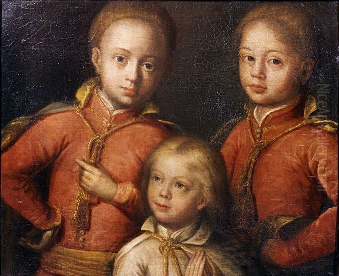 Portrait of Aleksander, Konstanty and Jan sons of John III Sobieski. Oil Painting by Daniel Schultz