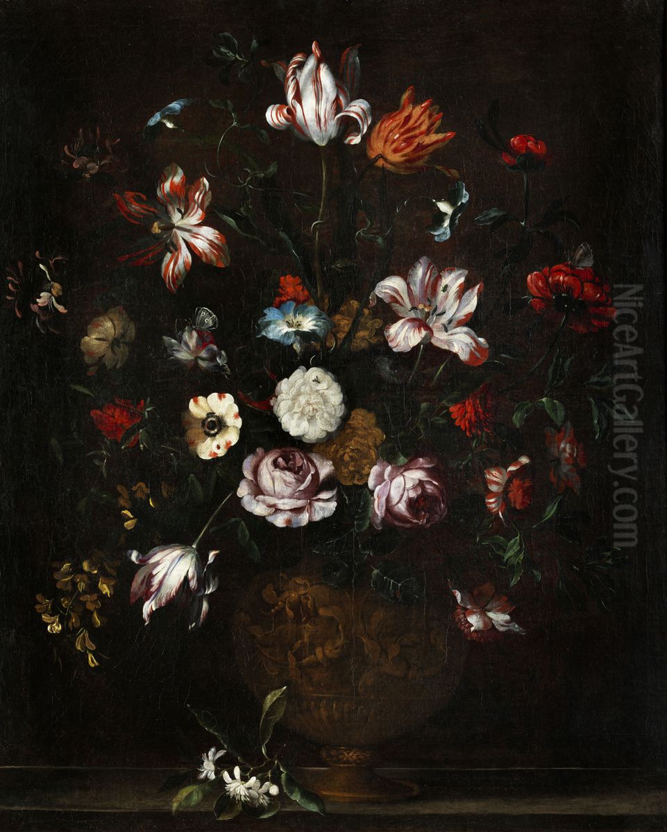 Flower still life in an urn Oil Painting by Pieter Hardime