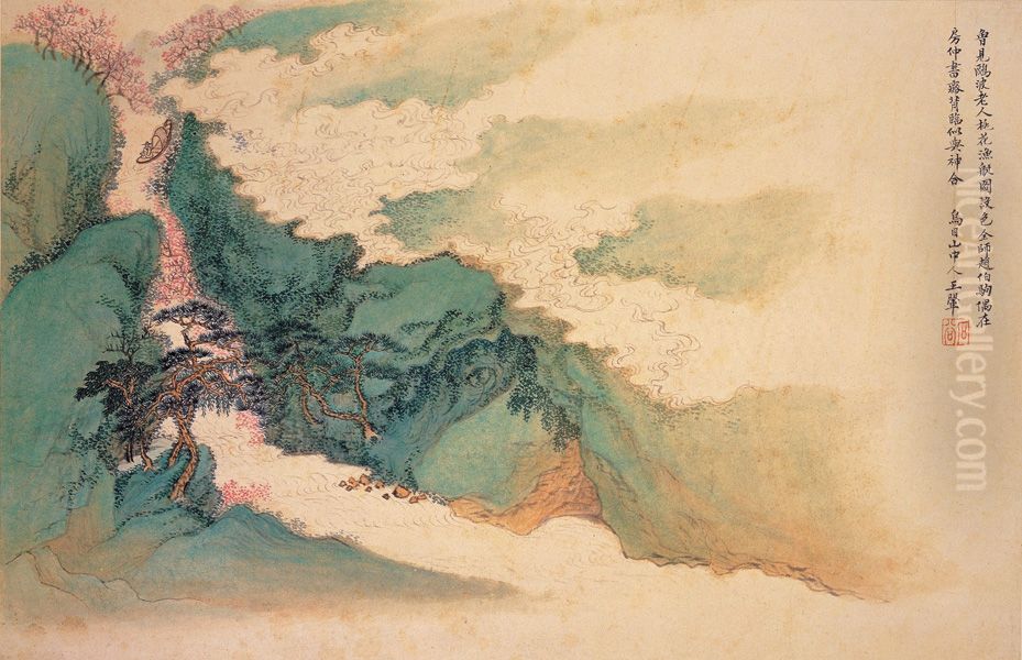 Peach Blossom. Fishing Boat Oil Painting by Wang Hui