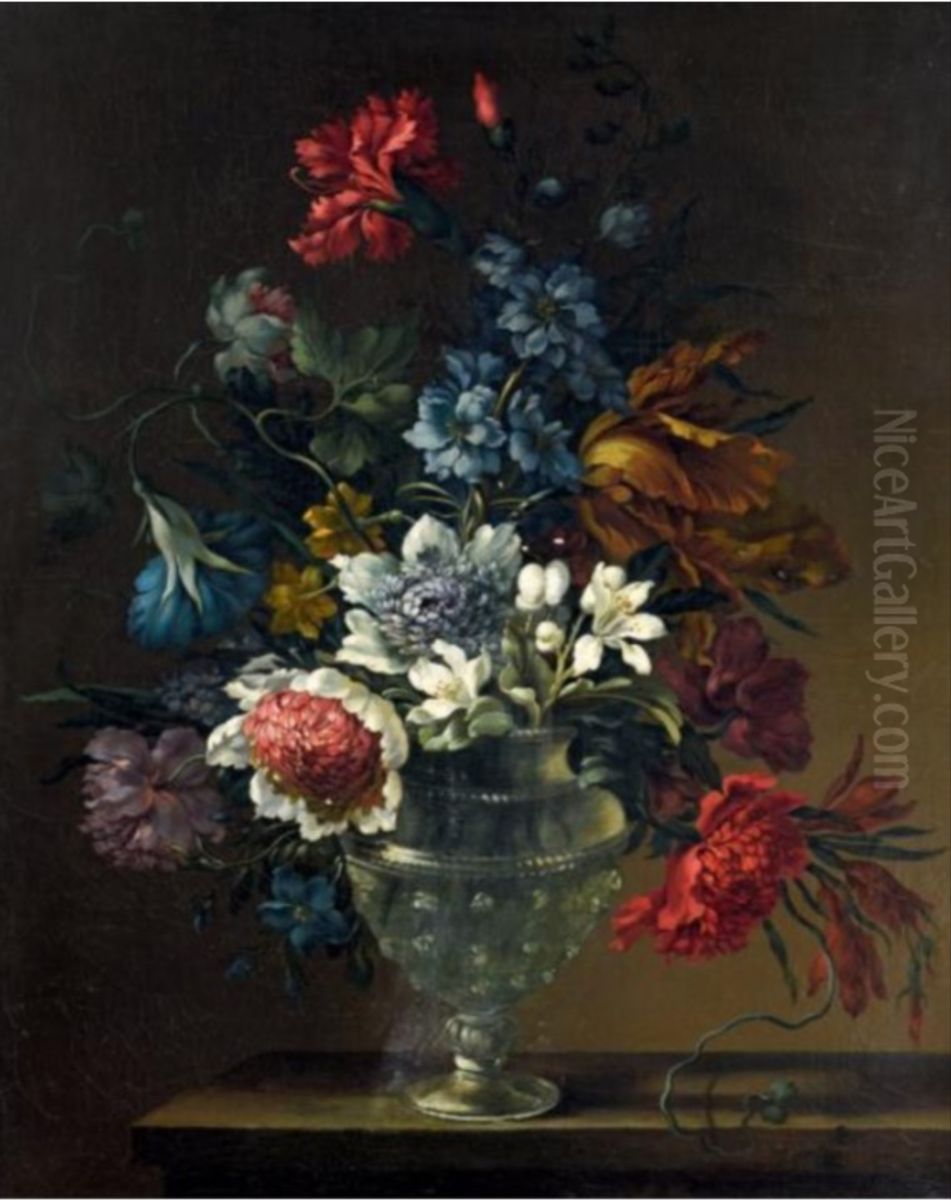 Bouquet of flowers in a glass vase Oil Painting by Simon Hardime