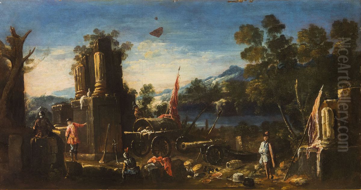 Military encampment Oil Painting by Antonio Stom