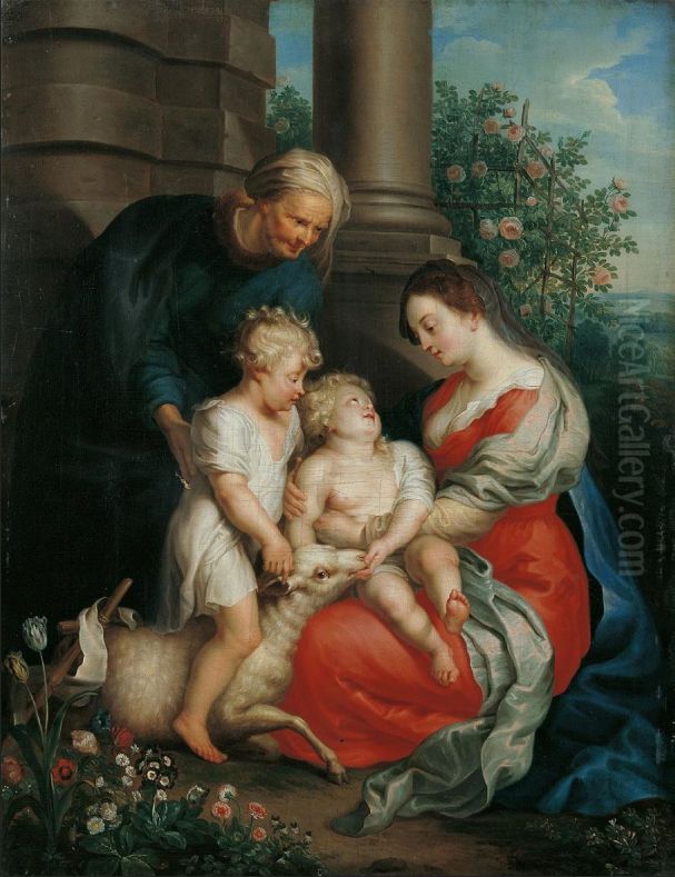 Madonna and Child with the infant St. John the Baptist and St. Elisabeth Oil Painting by Balthasar Beschey