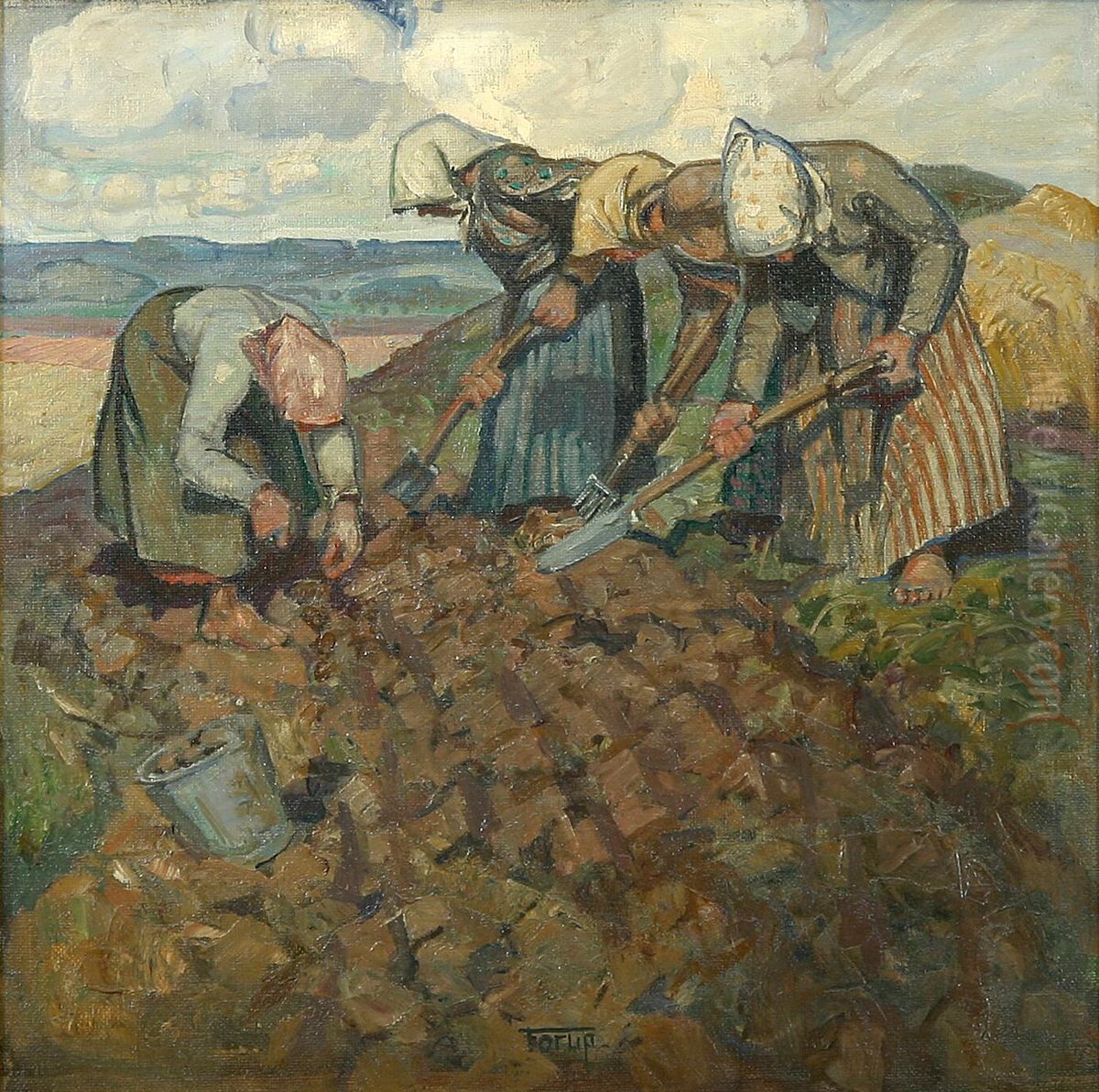 Women digging potatoes. Oil Painting by Carl Forup