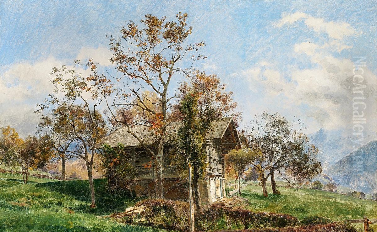 Landscape with a Sennhytte. Oil Painting by Janus Andreas Bartholin La Cour