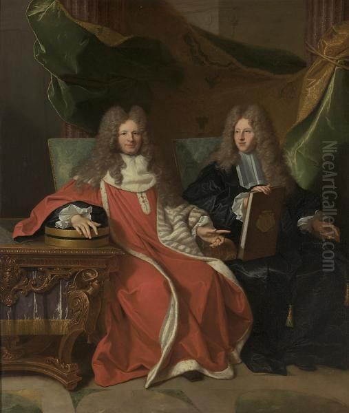 Portrait de Pierre-Cardin Lebret (1639-1710) and his son Cardin Le Bret (1675-1734) Oil Painting by Hyacinthe Rigaud