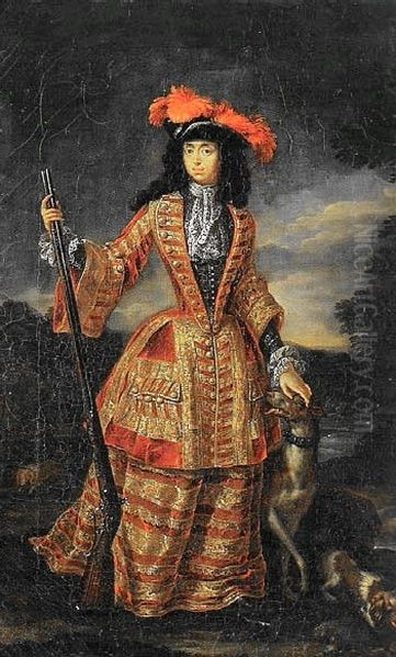 Anna Maria Luisa de' Medici in hunting dress Oil Painting by Jan Frans van Douven