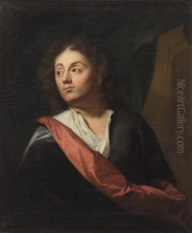 Portrait of Gabriel Frisching (1666-1741), officer, banker. Oil Painting by Godfried Schalcken
