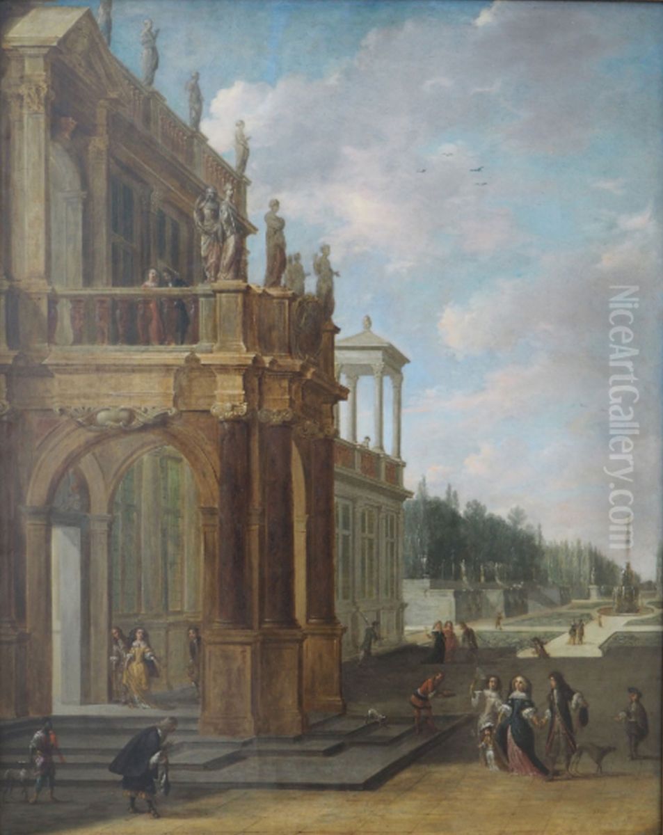 View of a palace in a park Oil Painting by Jan van Nickelen