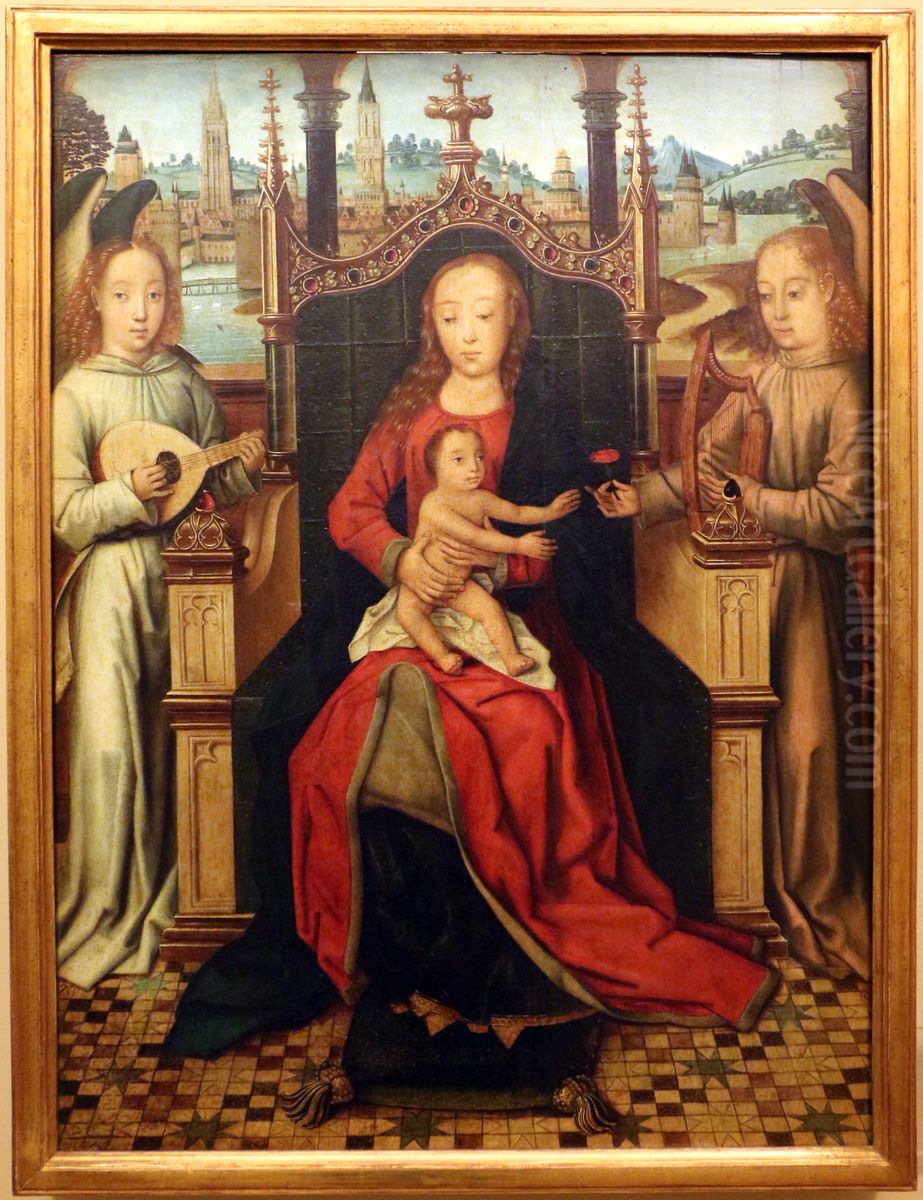 Tronende Maria met kind tussen twee musicerende engelen Oil Painting by Master Of The Legend Of Saint Lucy