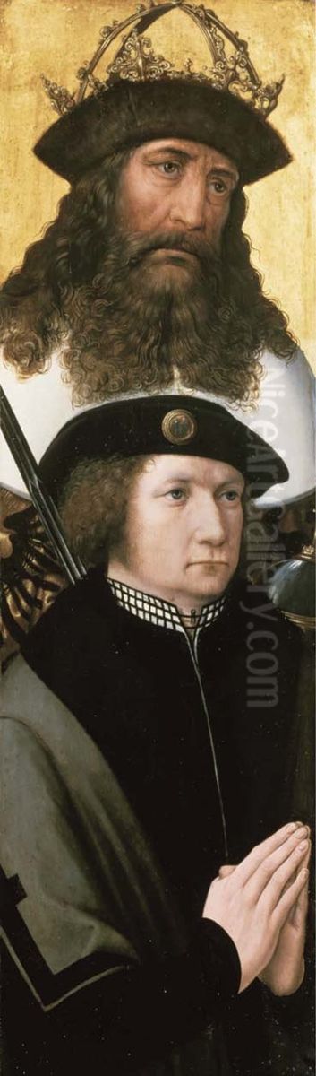 Emperor Charlemagne as patron saint of a donor, probably Guillaume de Bourgoing Oil Painting by Michael Sittow