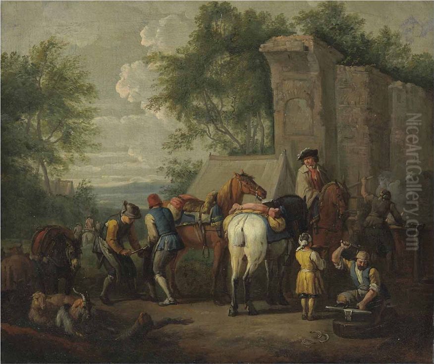 Cavaliers setting off on a journey Oil Painting by Pieter van Bloemen