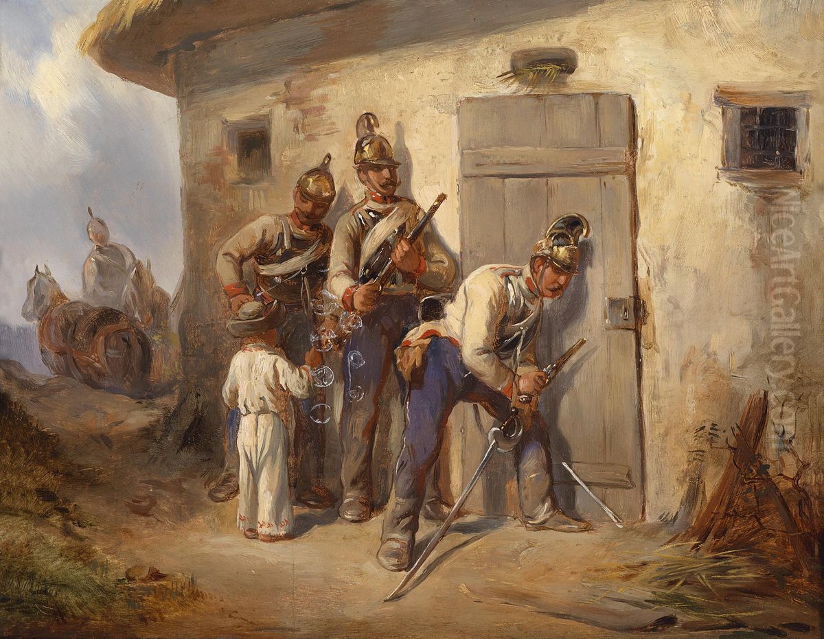 Austrian Dragoons Oil Painting by August von Pettenkofen