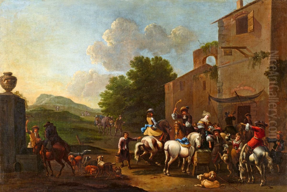 The departure for the hunt Oil Painting by Franciscus Hamers