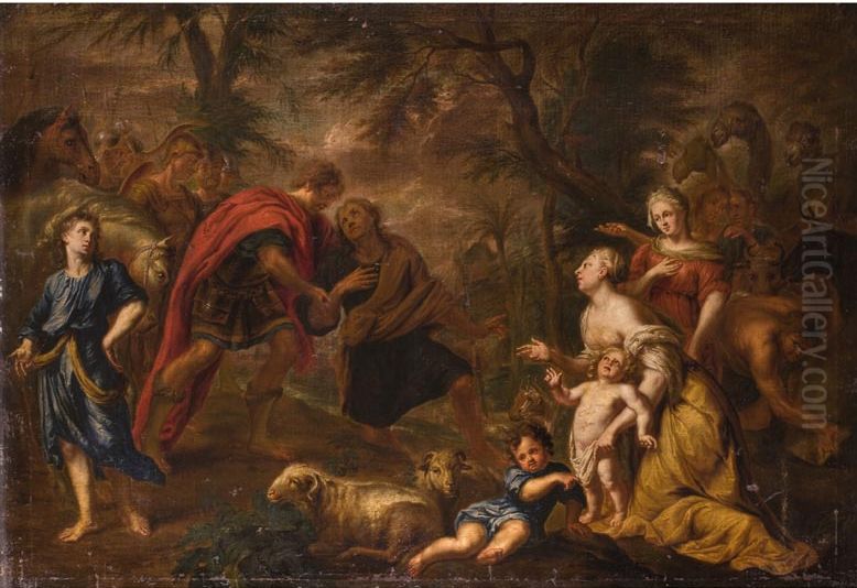 Reconciliation of Jacob and Esau Oil Painting by Caspar Jacob van Opstal the Younger