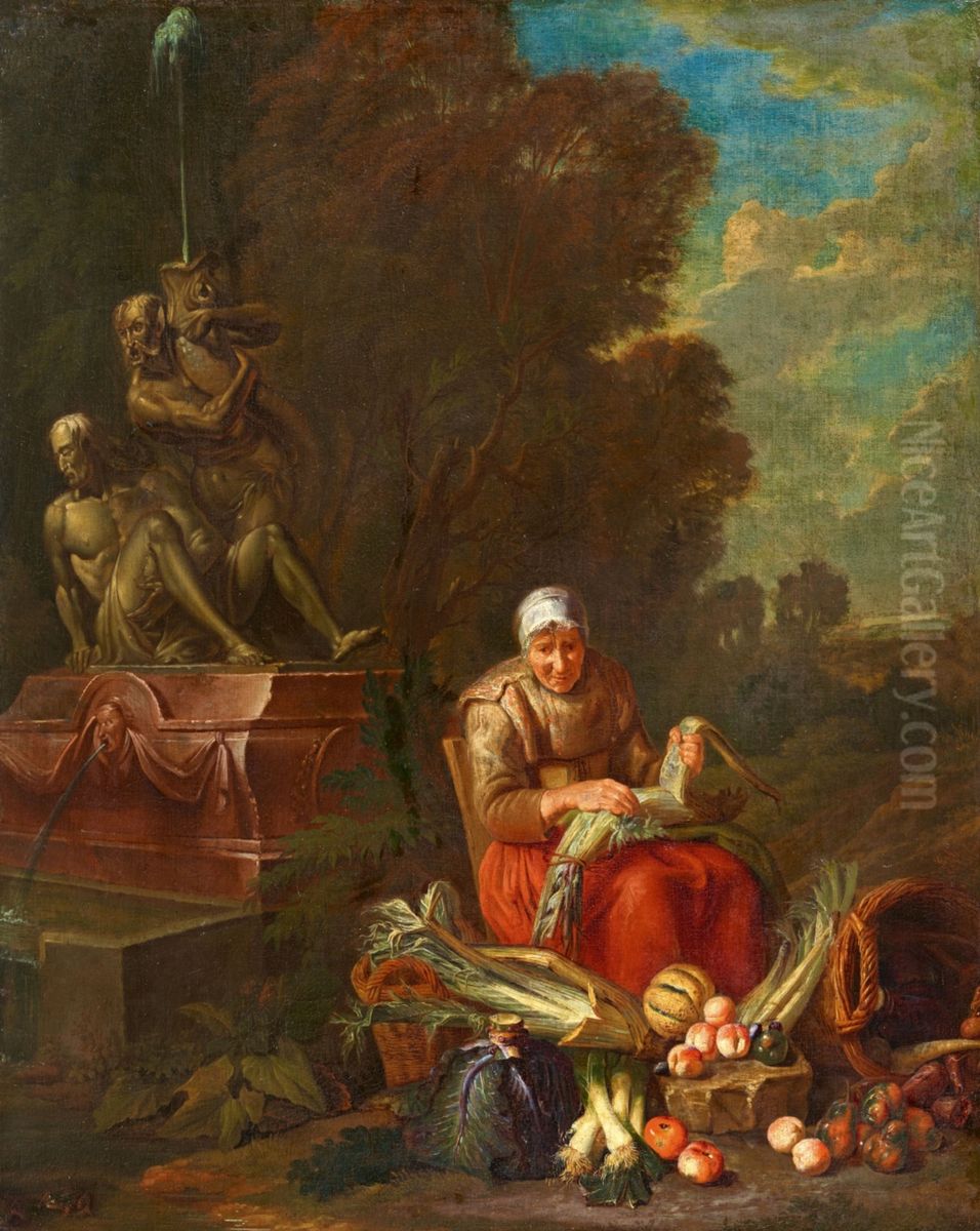 Kitchen maid by a fountain Oil Painting by Pieter Snyers