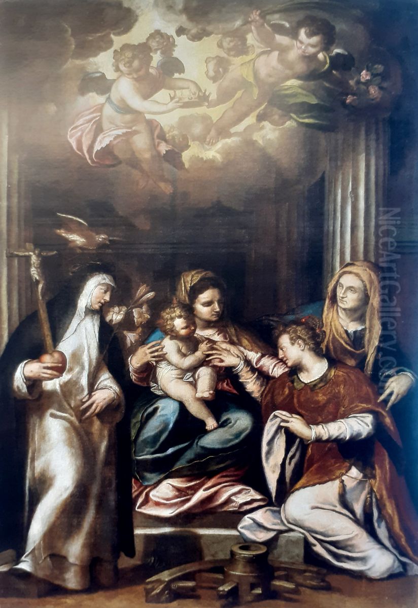 Matrimonio mistico di santa Caterina (Farinati) Oil Painting by Paolo Farinati